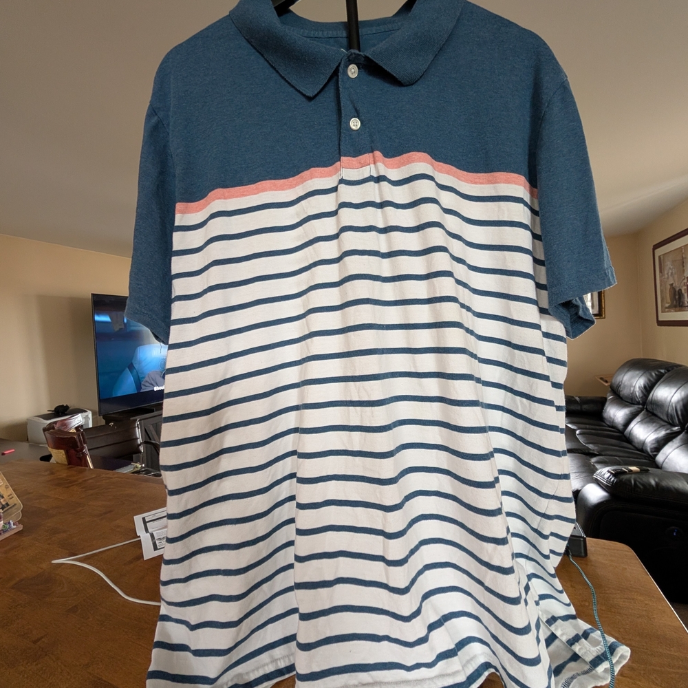 St. John's Bay Blue and Pink Striped Polo Shirt